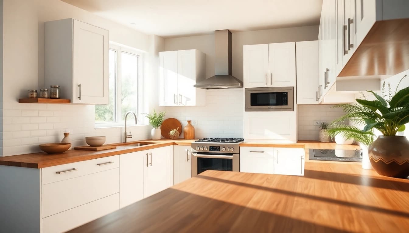 Cabinet Refacing Largo FL kitchen with elegant refaced cabinets and rich wood countertops.