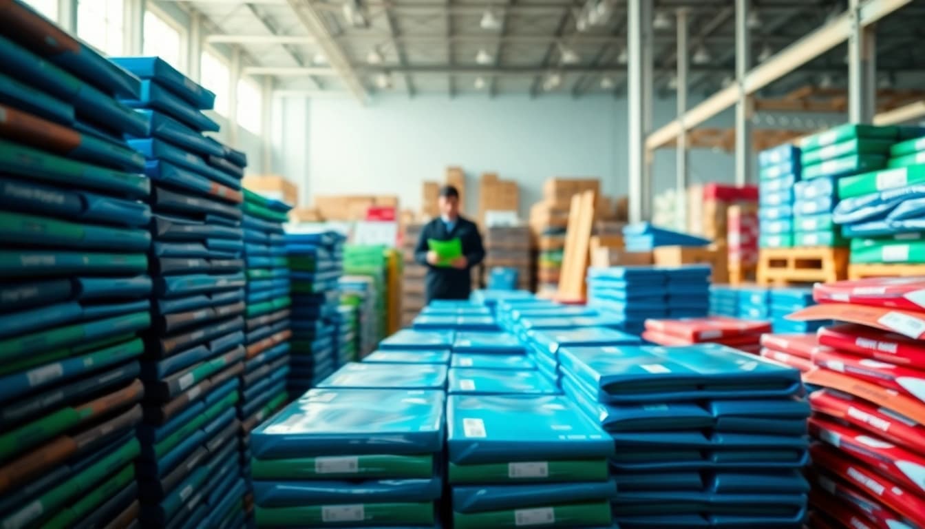 Manage excess inventory efficiently in a vibrant warehouse setting with organized stock.