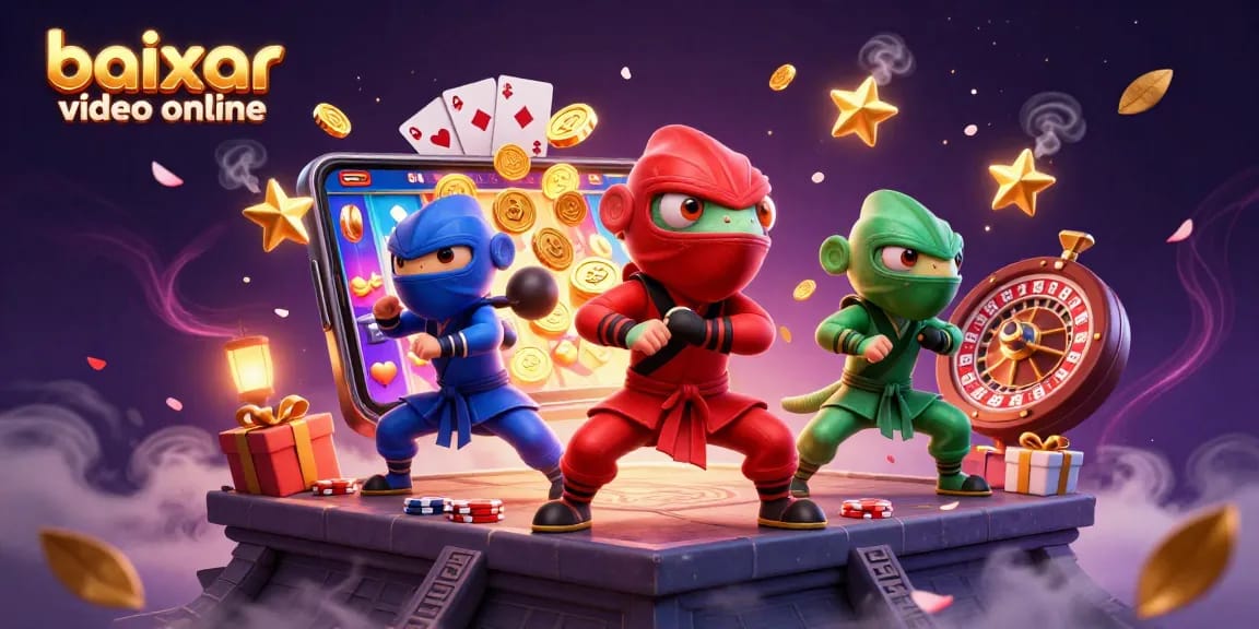 Engage with baixar vídeo online while watching a vibrant scene of casino games and ninja chameleons.