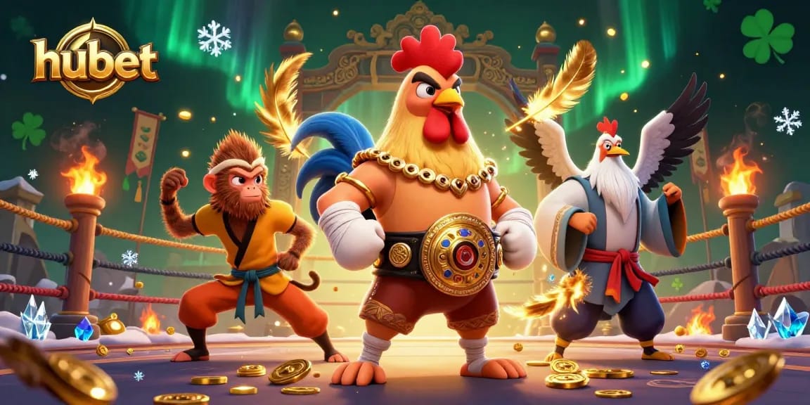 Experience thrilling wins at hubet with a fierce Muay Thai rooster and martial artists in action.