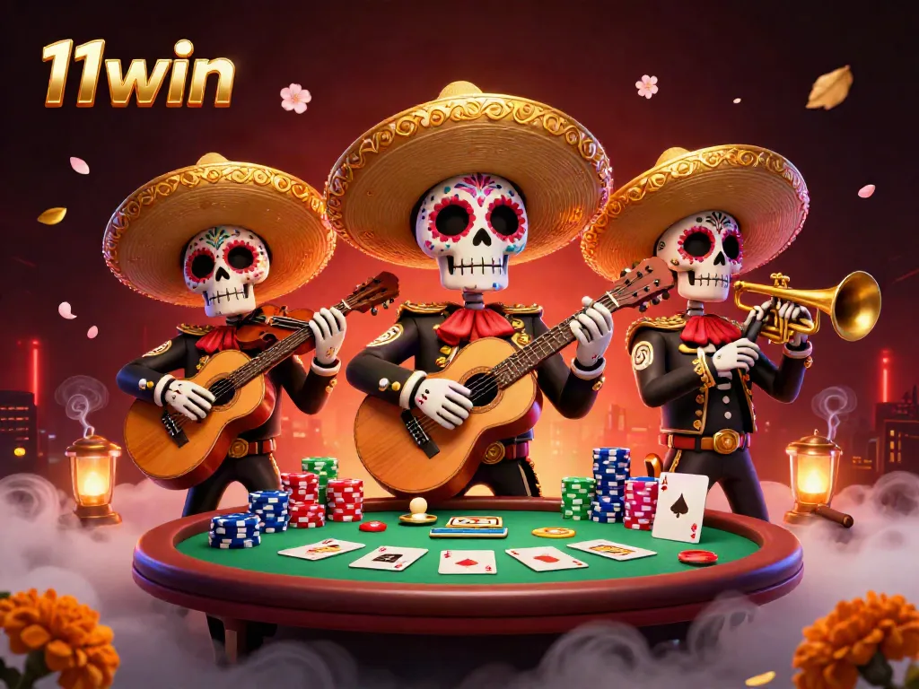 Experience thrilling gameplay at 11win with lively mariachi skeletons celebrating the excitement of casino games.