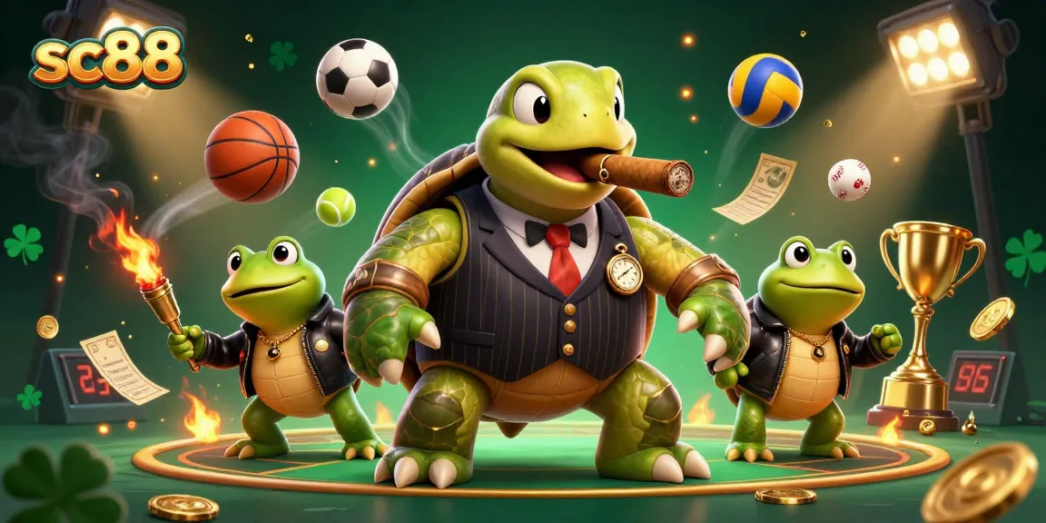 Experience thrilling gaming action with sc88, featuring a vibrant casino scene with cartoon characters and dynamic sports elements.