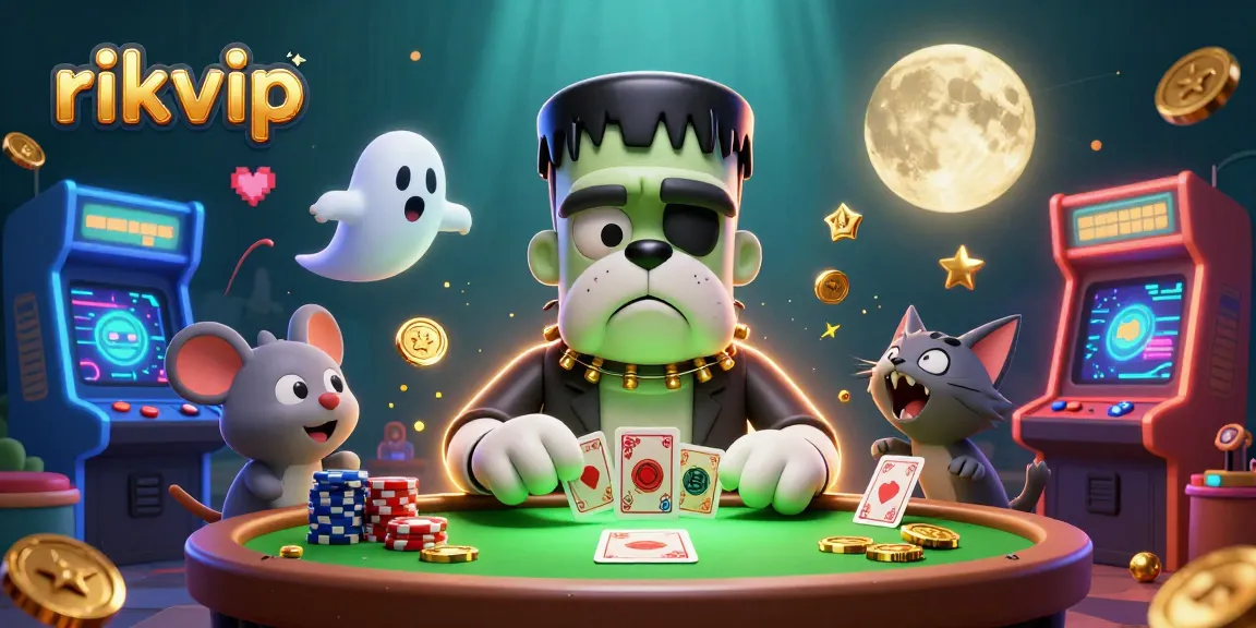 Experience thrilling gameplay at rikvip with a 3D cartoon scene brimming with monsters and casino elements.