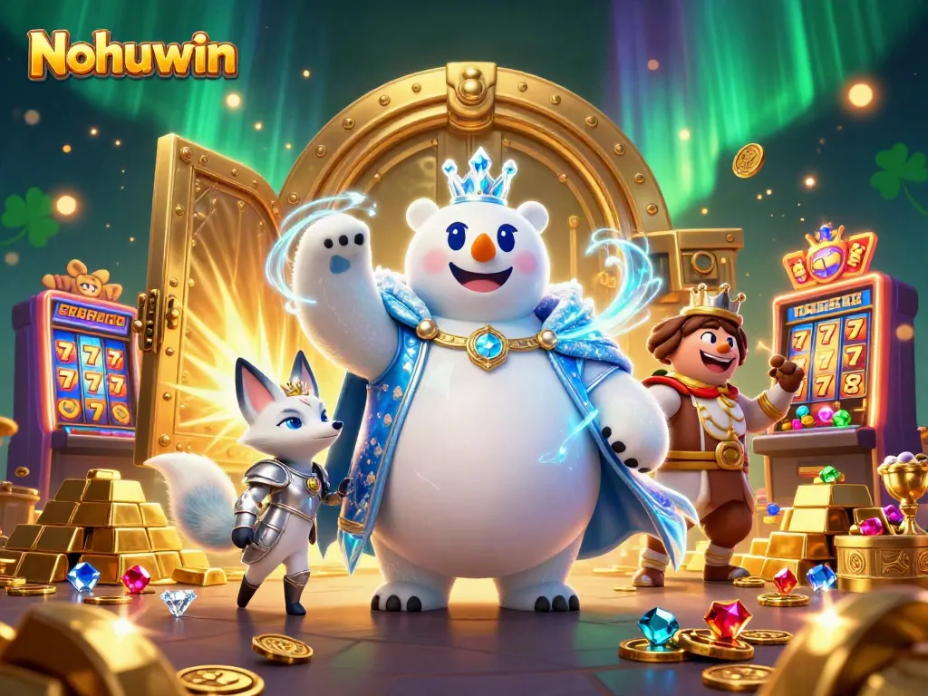 Experience excitement at Nohuwin with vibrant slot machines and jackpot wins in a magical setting.