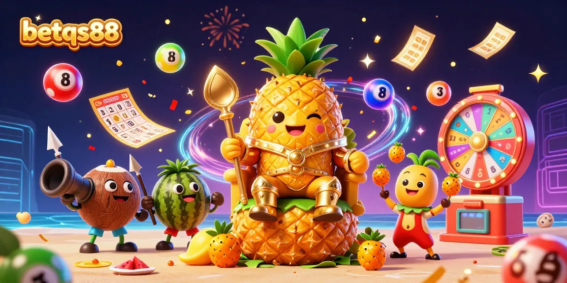 Experience the excitement of betqs88 - vibrant casino scene with colorful lottery balls and captivating characters.