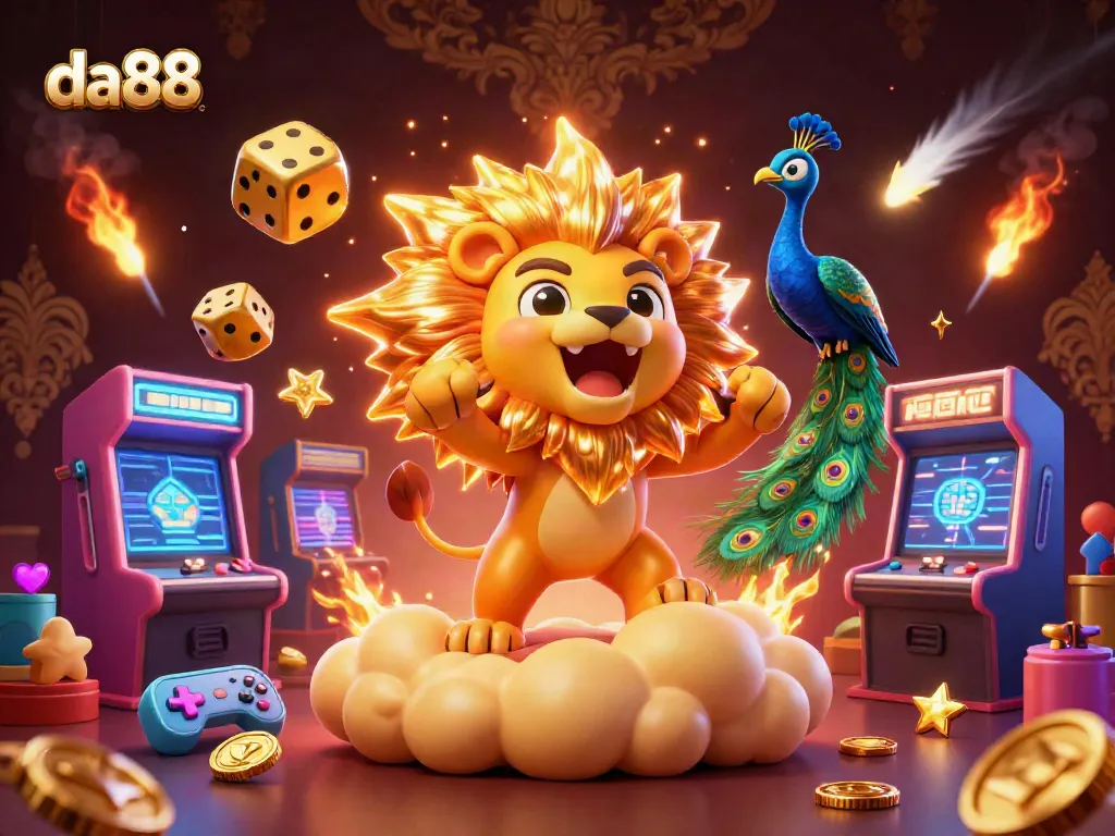 Experience thrilling bets and jackpots at da88 with a vibrant, animated casino scene featuring lively characters and gaming elements.