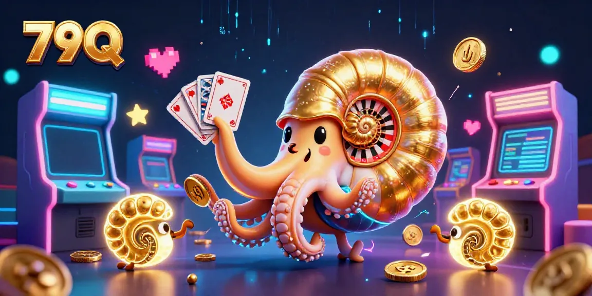 Experience thrilling gaming at 79Q with vibrant casino elements and a dynamic nautilus character.