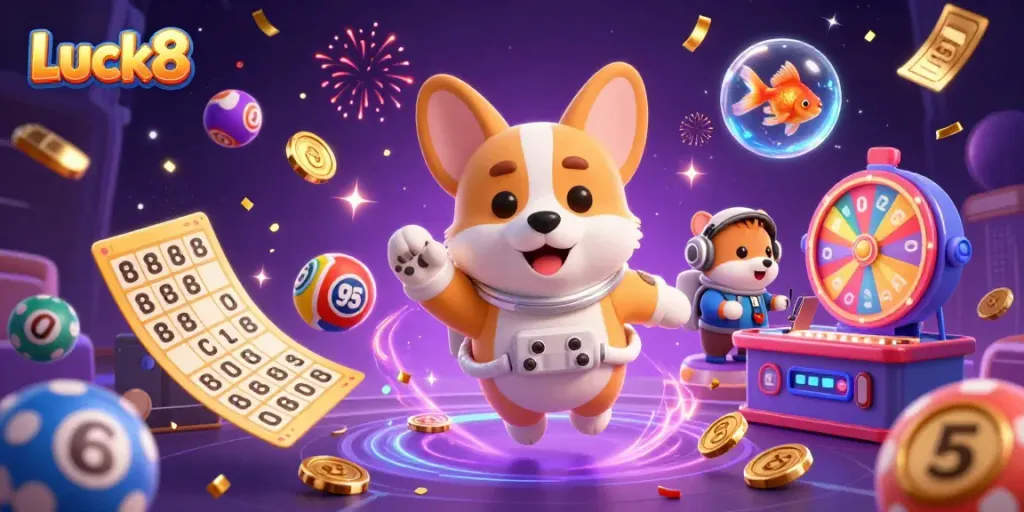 Luck8 offers an immersive gaming experience with colorful lottery balls and dynamic casino elements.
