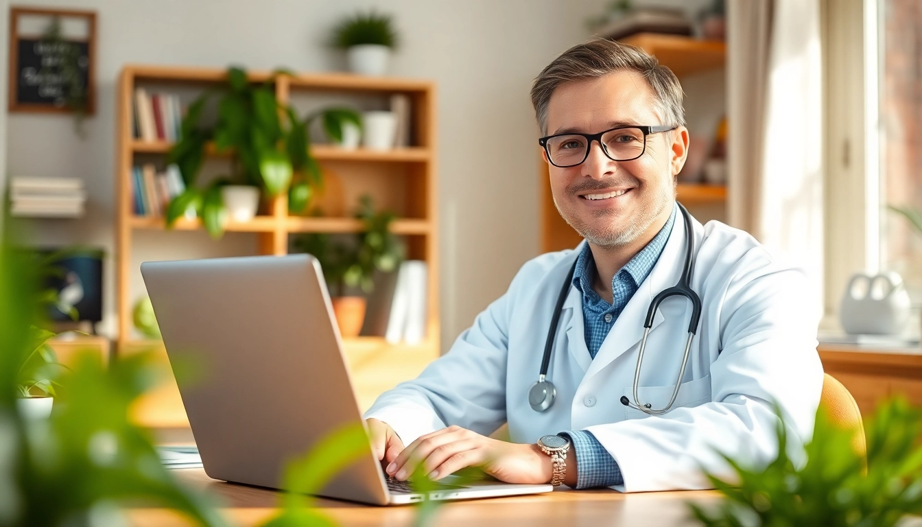 Engaging online doctor visit without insurance in a cozy home office setting