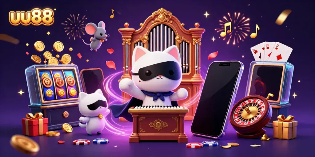 Experience thrilling gameplay at uu88 with a lively casino scene featuring an acrobat and exciting game elements.