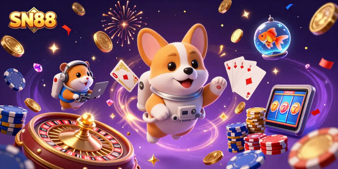 SN88 tournament betting action inside a cosmic casino scene featuring vibrant characters and interactive game elements.