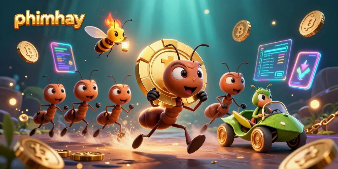 Engage in thrilling gameplay with phimhay as ants haul a giant poker chip through a vibrant casino tunnel.