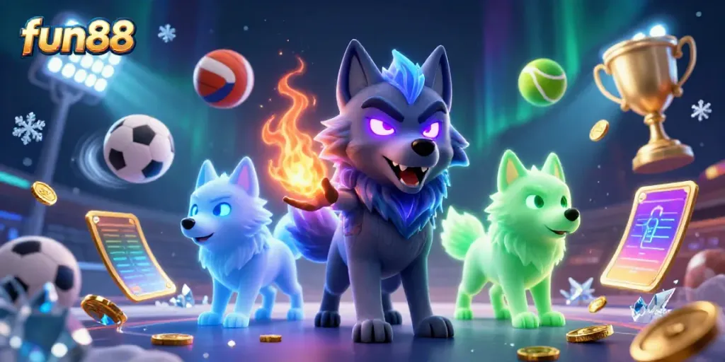 Experience the thrill of fun88 with exciting sports betting and casino games in this vibrant 3D scene.