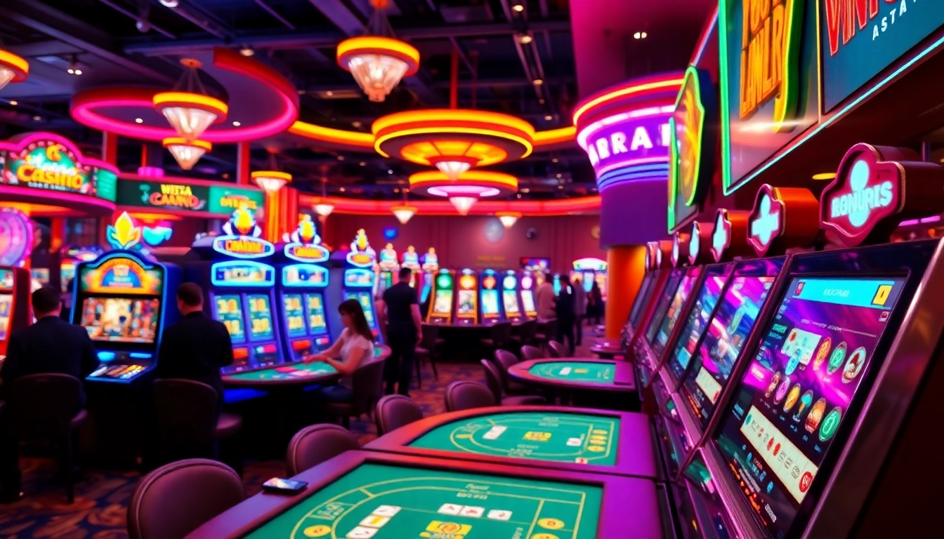 Jouer au casino en ligne France avec des machines à sous colorées et des tables de jeu animées.