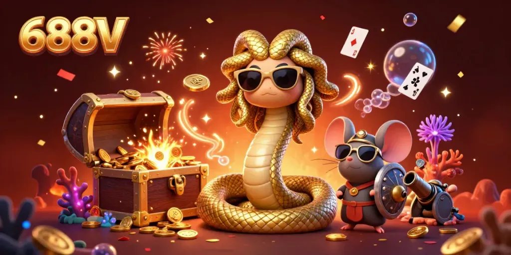 Join the excitement at 688V with thrilling underwater treasures and charming characters in the casino scene.