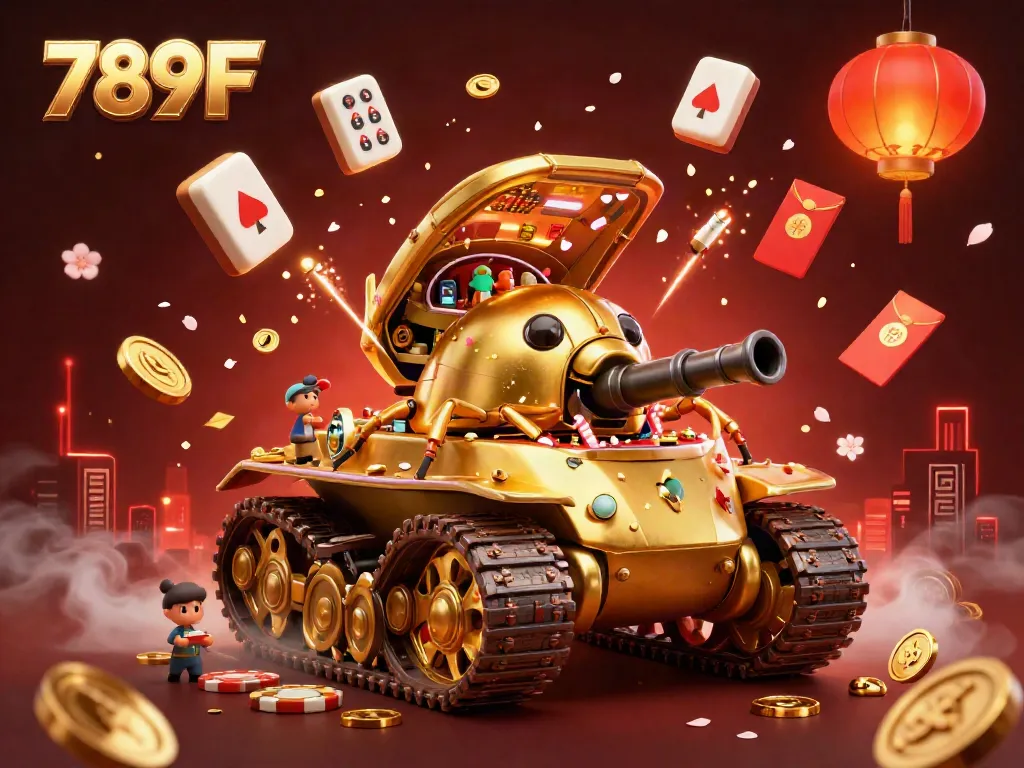 Catch the excitement of 789F with a golden beetle tank casino, colorful fireworks, and festive elements.