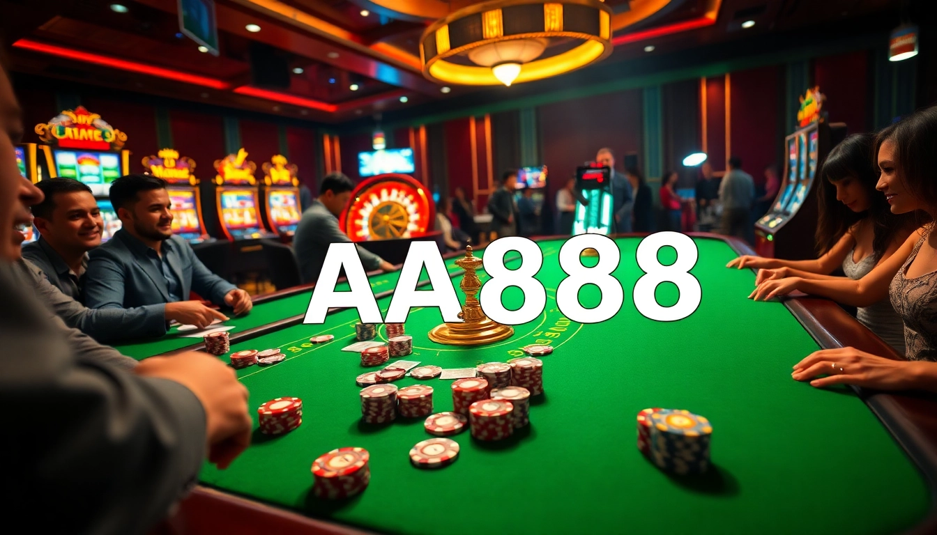 Sinta a emoção de vencer no cassino AA888 com mesas de jogo vibrantes e jogadores animados.
