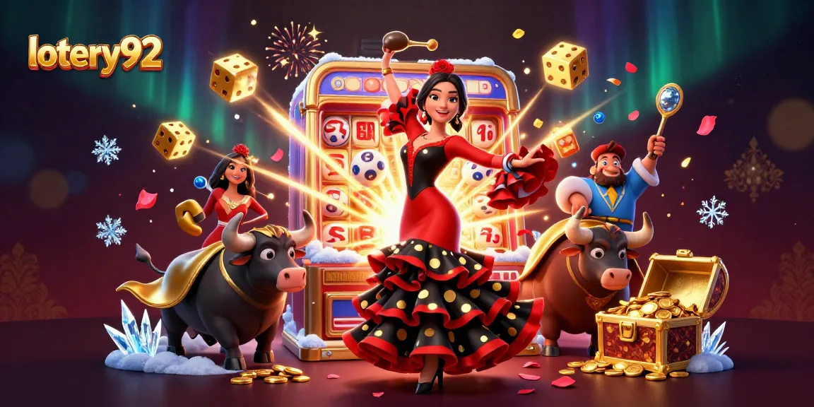 Win big with lotery92 in a vibrant lottery scene featuring a stunning flamenco dancer.