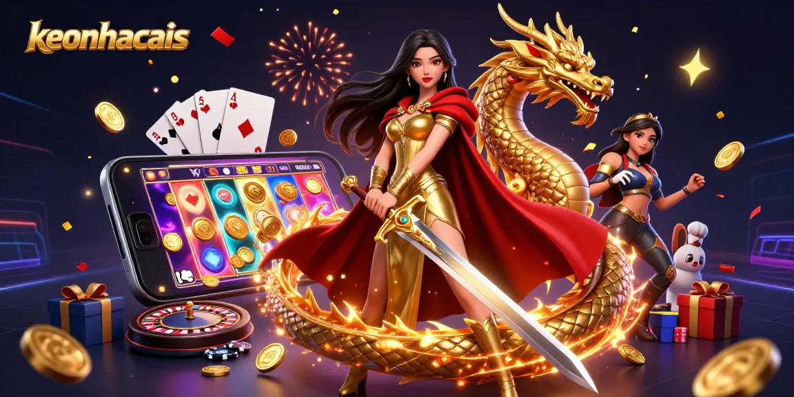 Experience thrilling gameplay with keonhacais featuring a warrior queen and vibrant casino elements.