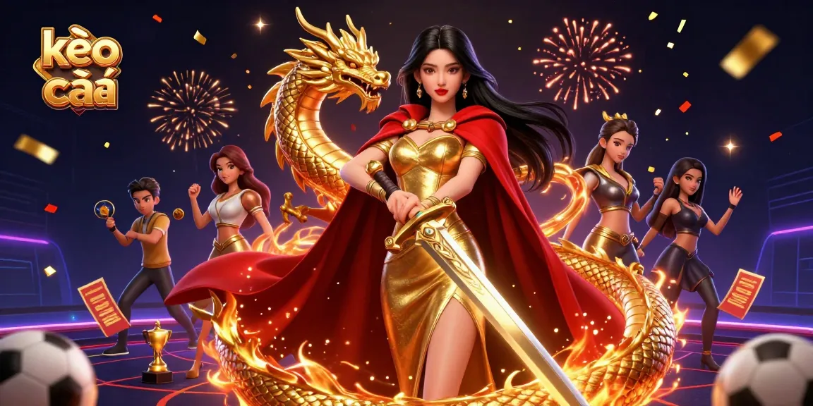 Experience the thrill of kèo nhà cái with a dynamic sports betting illustration featuring a warrior queen.