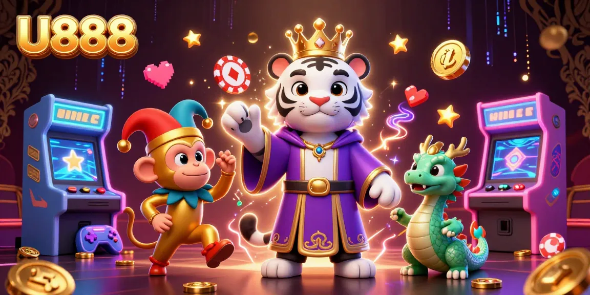 Experience vibrant betting excitement at U888 with lively characters in a casino-themed illustration.