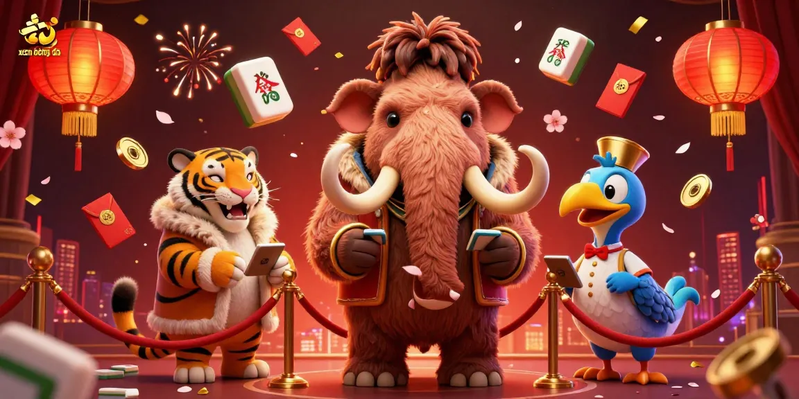 Xem bóng đá live with vibrant characters and dynamic elements in a fun casino environment.