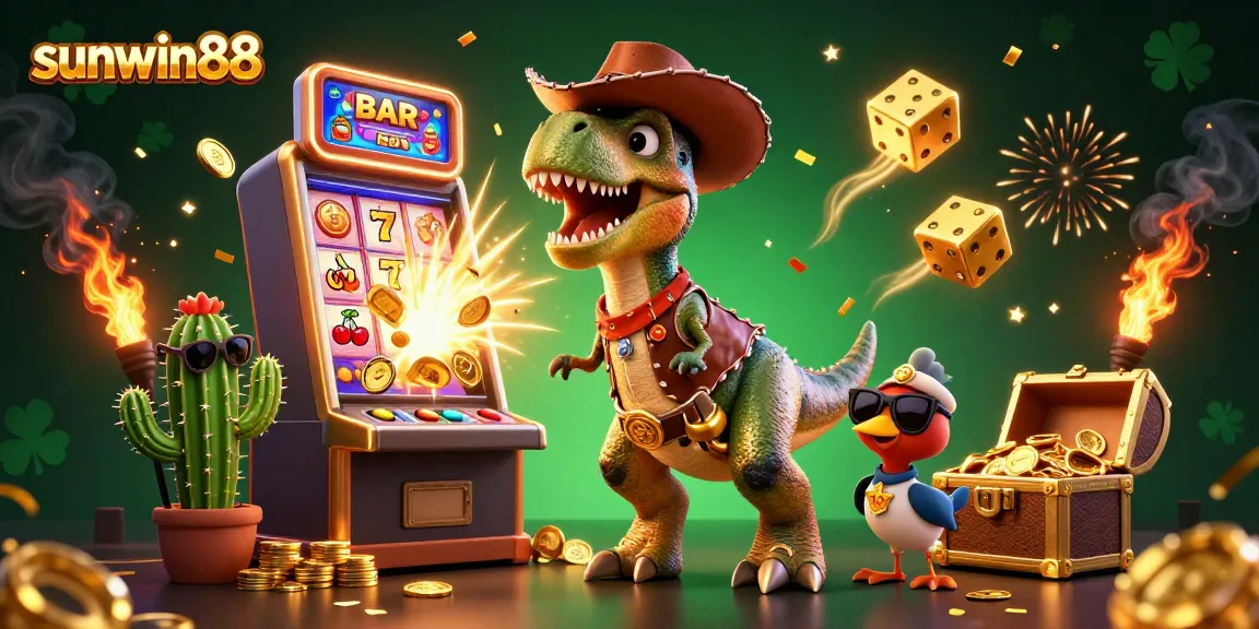 Spin to win with sunwin88’s dynamic casino adventure featuring a T-Rex and friends!
